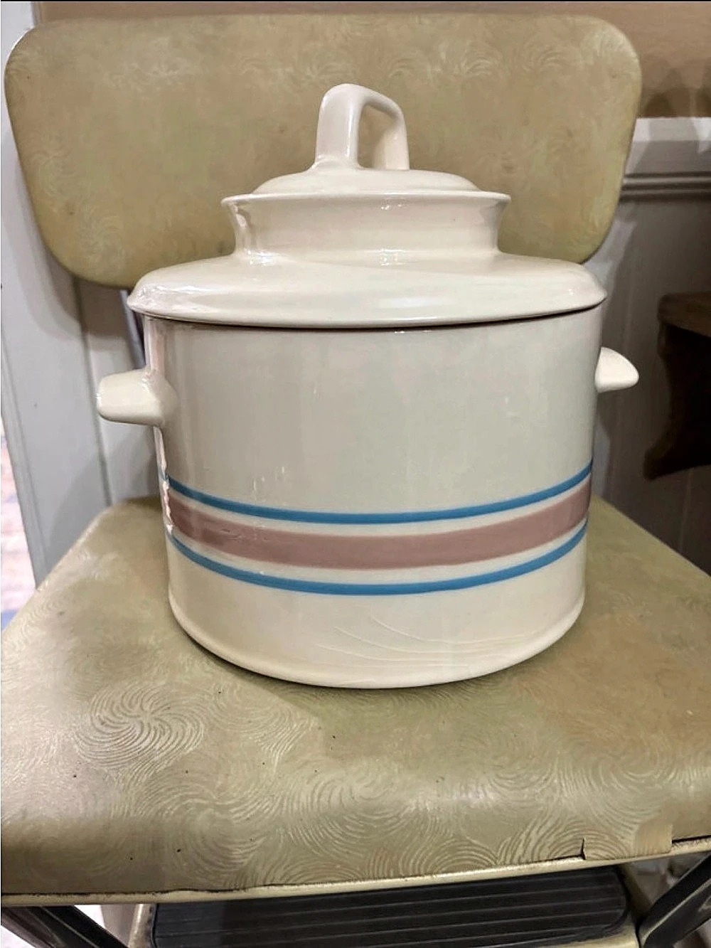 McCoy Stonecraft Pink and Blue Stripe Soup Tureen